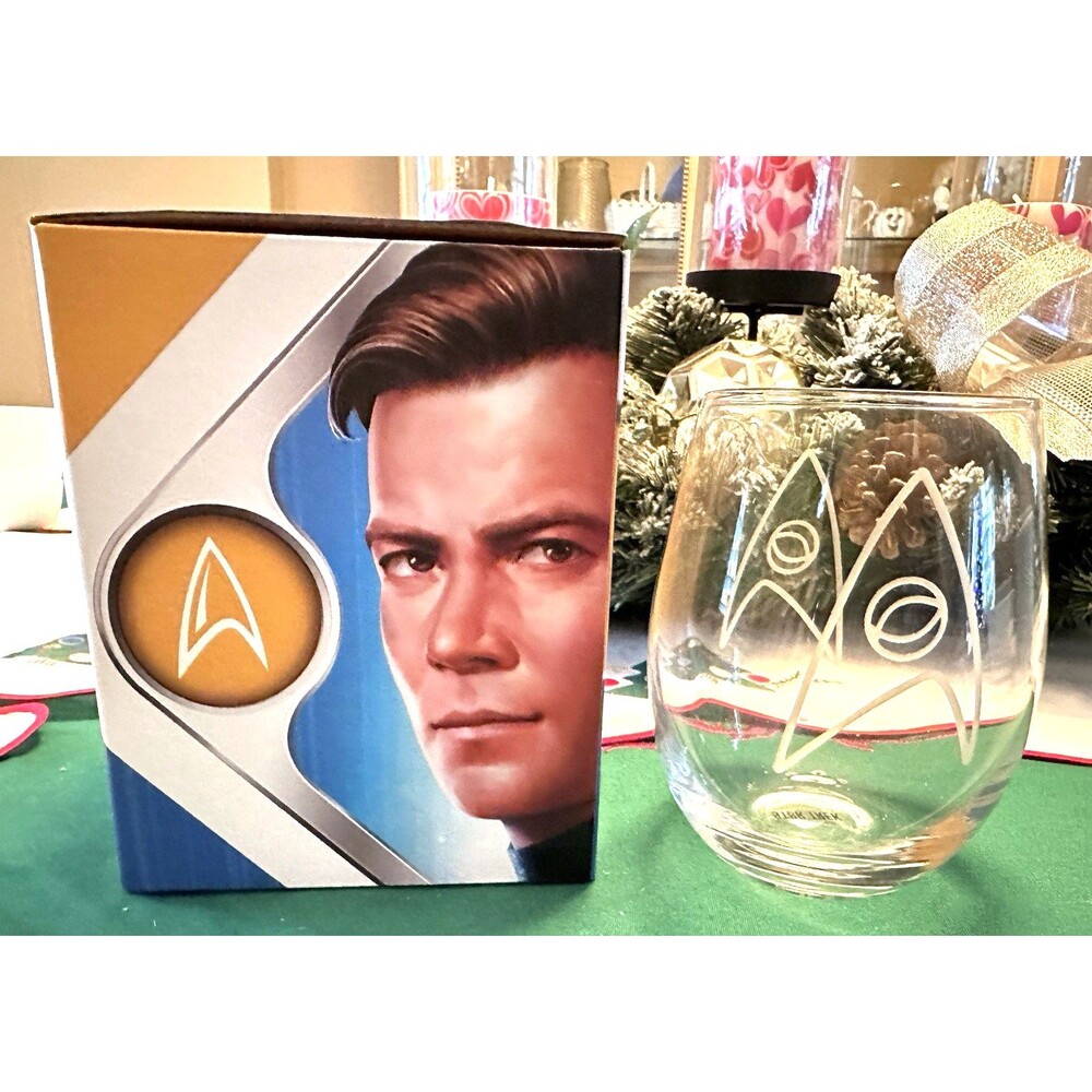 NEW Star Trek Stemless Wine Glass Decorative Etched Emblem 20 oz.